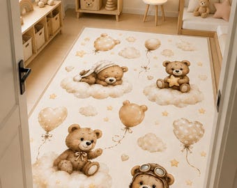 Teddy Bear Cloud Rug, Neutral Nursery Carpet, Balloon Playroom Mat (40x60cm)