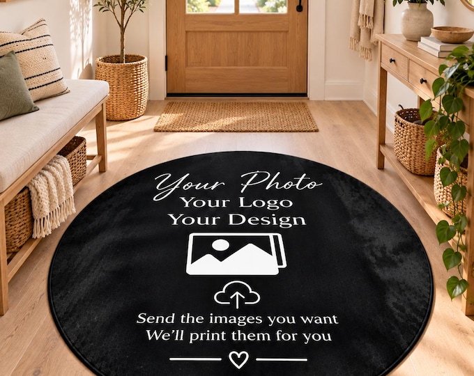Personalized Round Photo Rug, Custom Logo Mat, Business Entrance Carpet, Home Office Decor Gift