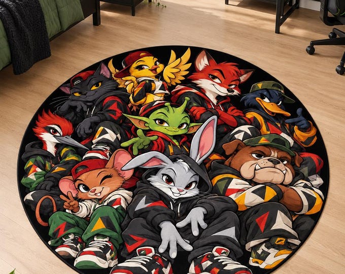 Cartoon Animal Crew Rug, Streetwear Gaming Room Carpet, Washable Teen Bedroom Decor