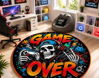 Round, Game, Over, Gaming, Rug, NonSlip, Digital, Print, Game, Room, Decor, Gamer, Gift, Carpet