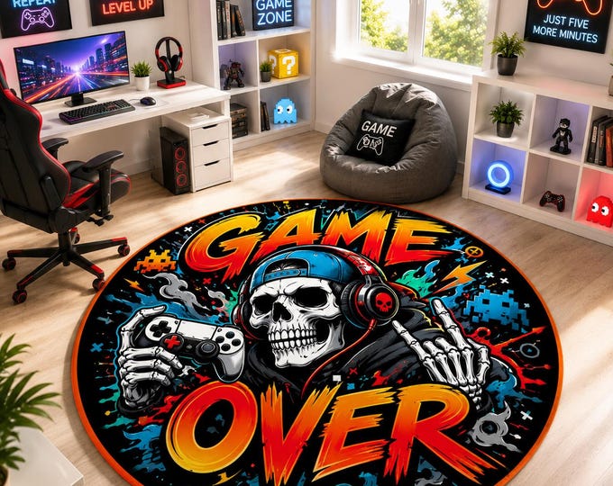 Round, Game, Over, Gaming, Rug, NonSlip, Digital, Print, Game, Room, Decor, Gamer, Gift, Carpet