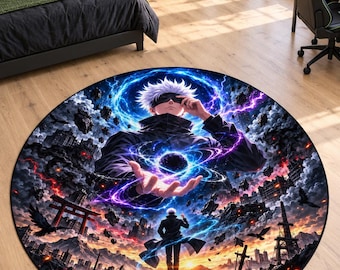 Cosmic Sorcerer Gaming Rug, Blindfold Galaxy Guardian, Washable Floor Decor