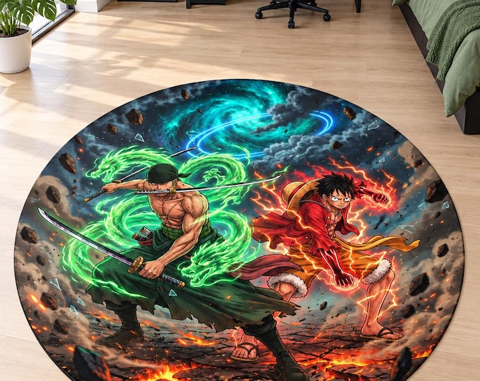 Action Duo Rug, Dragon and Lightning Fighters, Washable Gaming Room Carpet, Colorful Teen Bedroom Floor Decor