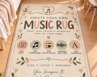 Personalized Music Rug, Custom Song Rug, Custom Photo Rug, Playlist Rug, Music Lover Gift, Decor