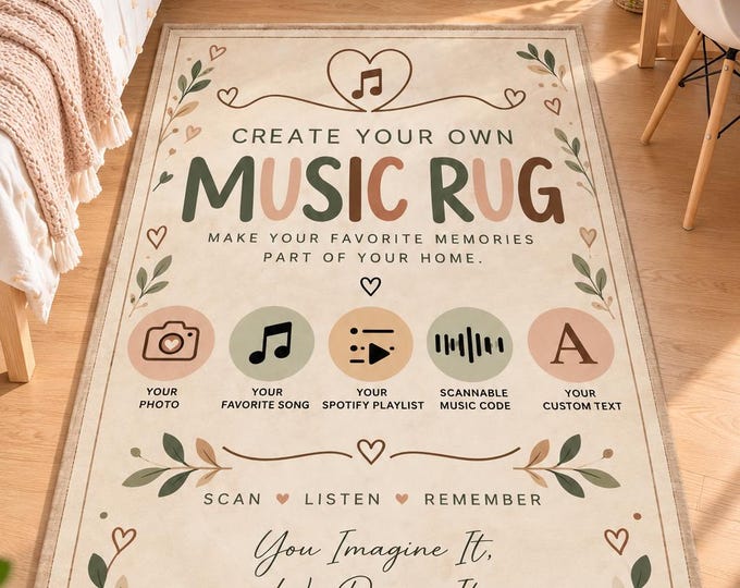 Personalized Music Rug, Custom Song Rug, Custom Photo Rug, Playlist Rug, Music Lover Gift, Decor