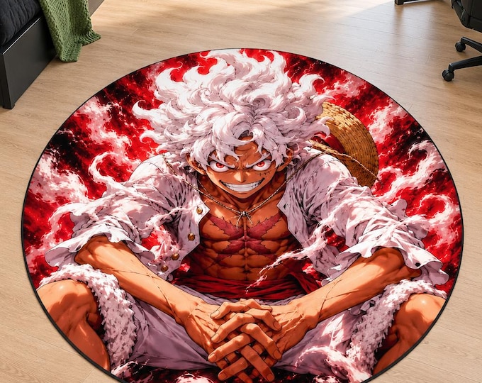 Red Aura Gaming Rug, White-Haired Battle Hero, Washable Floor Decor