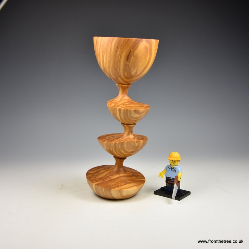fromthetree wood turning Eccentrically turned Olivewood wooden goblet gifts for men
