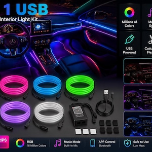 RGB Car Interior Ambient Light Kit USB App Control Neon LED Strip