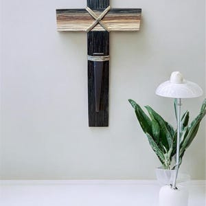 Bourbon Barrel Stave Cross: Rustic Wood Crucifix, Christian Home Decor