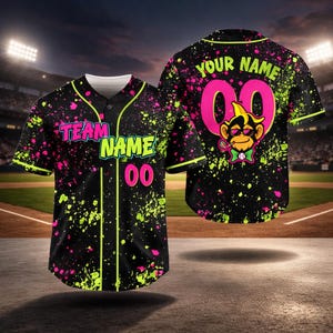 Funny Monkey Baseball Jersey, Party Animals Custom Name & Number Shirt, Personalized Team Sports Gift for Men Women Kids
