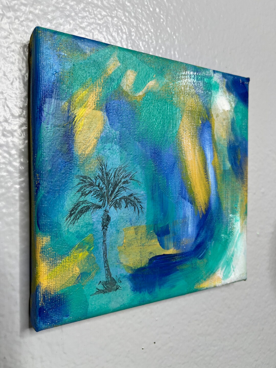 Wall Art Blue/green/original Painting 6x6/ink Drawing/texture Etsy