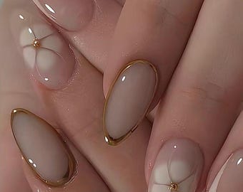 Uñas postizas de pétalos de seda hechas a mano, con flores y diseño francés, reutilizables, resistentes y de gel acrílico, calidad de salón, uñas postizas, pegamento.