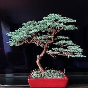 Handmade Wire Bonsai Tree – Miniature Copper & Aluminum Sculpture for Home Décor
