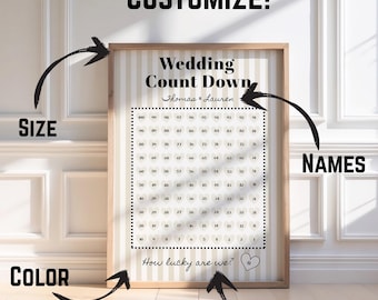 Benutzerdefinierte Hochzeit Countdown Zeichen, beste Freundin verlobt druckbare Geschenk, Hochzeitskalender, personalisierte Geschenk für Paare, digitaler Download
