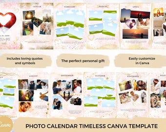 Timeless Photo Collage Calendar for Couples, Anniversary & Valentine's Day Gift, Editable Canva Template, Printable A3 A4 Wall Art Keepsake