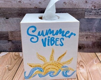 Summer Vibes tissue box cover, summer decor, summer gifts ,sunroom decor, beach house summer tissue box , white kitchen decor, teacher gifts