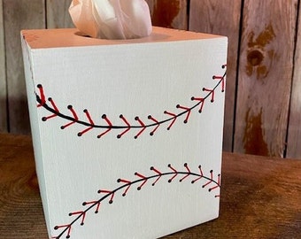 Baseball tissue box cover, Boys Nursery tissue box, Sports room, hand painted nursery decor, baseball nursery, Boys room decor, Baseball