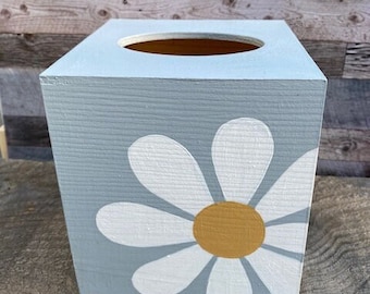 Daisy tissue box cover, daisy decor, daisy gifts, flower room decor, girls tissue box, daisy nursery, gray nursery decor, neutral room decor