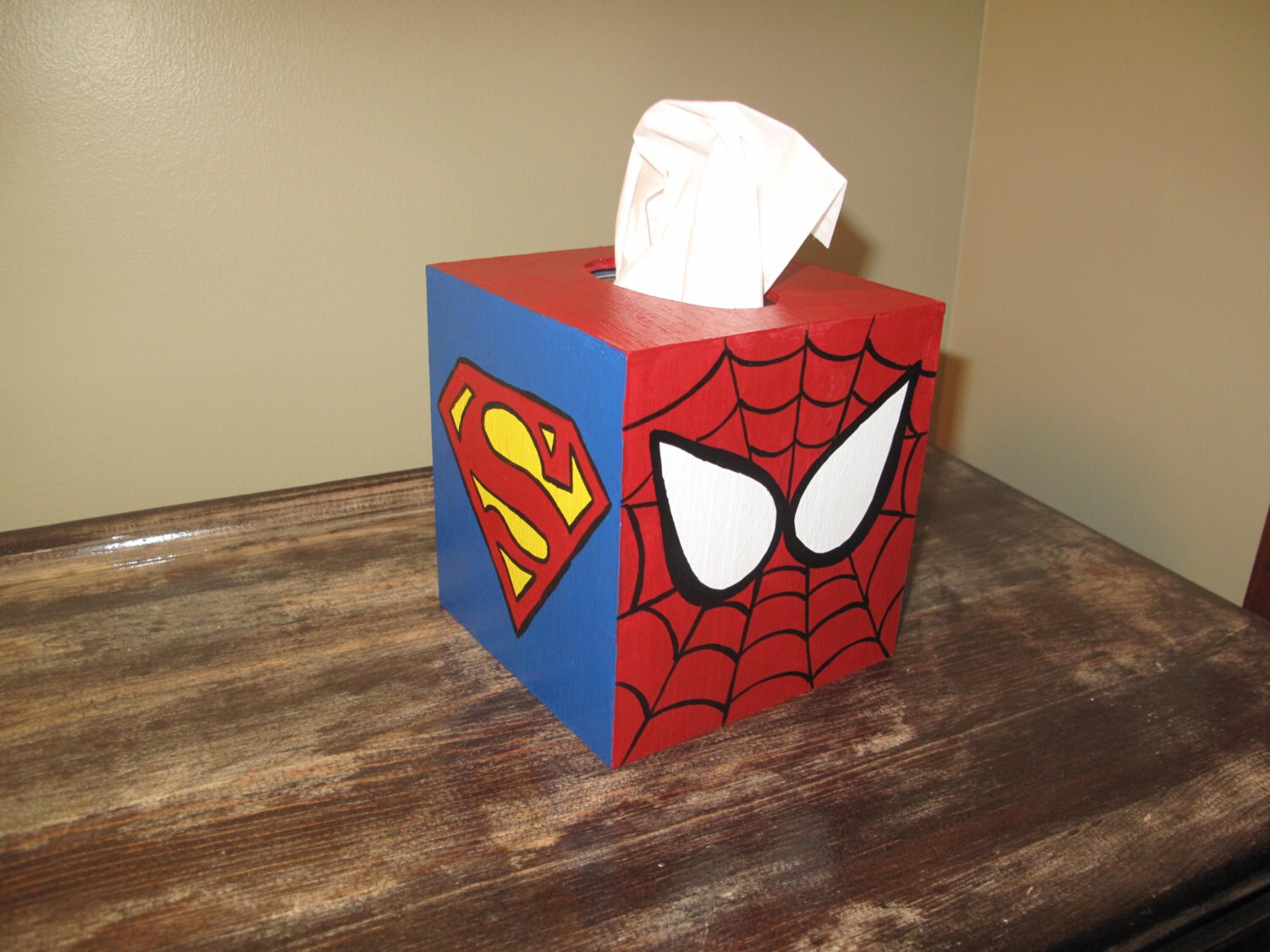 Hand painted Superhero tissue box cover