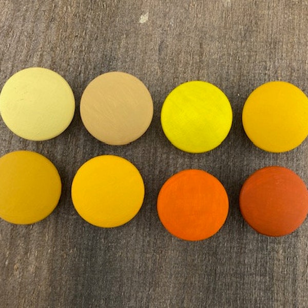 Solid Yellow Orange Color Knobs, Custom color children's knobs, Yellow dresser knobs, Orange dresser pulls. Neutral nursery dresser knobs