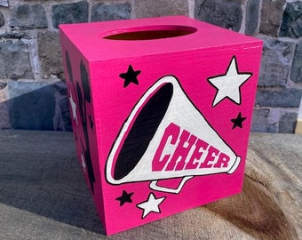 Cheerleading tissue box cover, girls tissue box, cheerleading, cheerleading gifts, cheerleading decor, cheer coach gifts, girls room decor