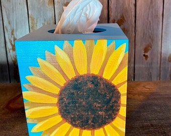 Sunflower tissue box cover, sunflower decor, sunflower bedroom, sunflower gift, sunflower nursery, girls room, playroom decor, sunflower