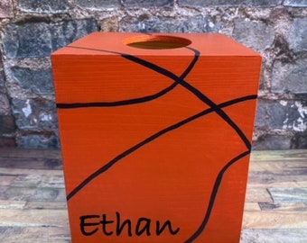 Basketball tissue box cover, Boys Nursery tissue box, Sports room, hand painted nursery decor, basketball nursery, Boys room , basketball