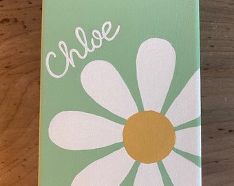 Hand painted daisy wall art, personalized daisy wall art, girls room decor, nursery wall art, custom flower wall painting, Canvas painting