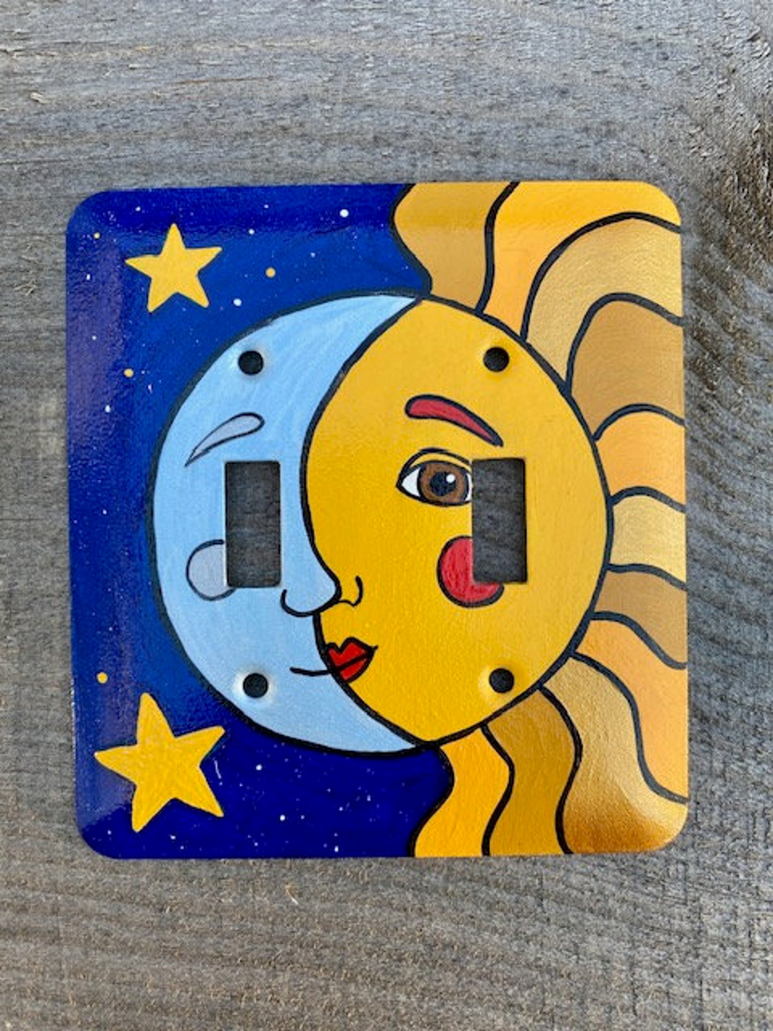 Elegant Celestial Light Switch Cover Plate – Moon & Sun Design, Antique Gold Tone, Double Toggle, Home Decor