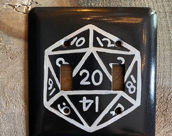 D20 switch plate, hand painted d20 dice, Fantasy decor, Fantasy gifts, D20 decor, d20 gifts