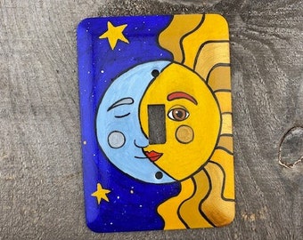 Celestial Switch Plate, baby girl nursery light switch cover , sun/moon theme decor, girls room decor, boho switch plate, celestial gift