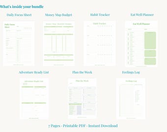 Digital Planner Bundle | Life Sorted Organisational Planner | Printable Daily Weekly Planner | Habit Tracker Budget Meal Plan | UK PDF