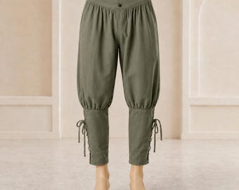 Men’s Viking Linen Pants, Tapered Lace-Up Medieval Trousers, Renaissance Pirate LARP Cosplay Costume