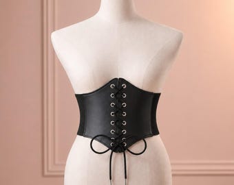 Women's Wide Waist Belt, Corset Waspie Belt, Elastic Lace Up Cinch Belt for Dresses, Vintage Gothic Fashion Waist Cincher