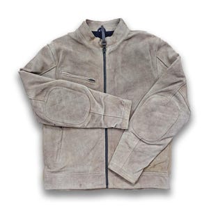 Beige Fuel Suede bikerjacka herr – Vintage motorcykelkappa – Retro ytterkläder i caféracer-stil – Motorcykeljacka i äkta mocka