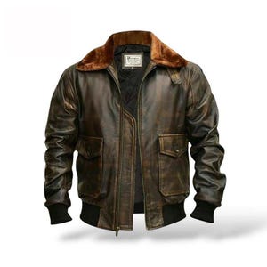 Herren G1 Distressed Brown Leder Bomberjacke | US Navy Fliegermantel | Vintage Militär Pilotenjacke mit Pelzkragen