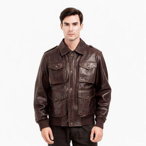 Herren Vintage Brown Leder Bomberjacke | Klassische Aviator Fliegerjacke | Retro Militärstil-echtes Leder-Oberbekleidung