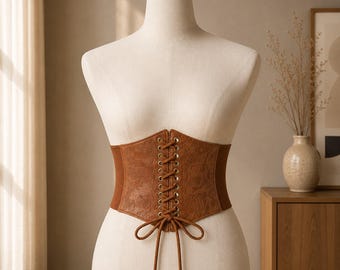 Renaissance Corset Waist Belt for Women, Medieval Lace Up Belt, Wide Stretch Waist Cincher, Gothic Festival Costume Belt