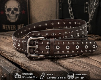 Gothic Wide Leather Belt for Women | Silver Rivet Studded Punk Belt | Statement Waist Belt for Dresses, Jeans & Outfits