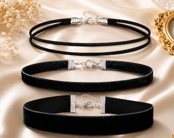 Layered Black Choker Necklace Set, Classic Velvet Chokers for Women, Gothic Punk Collar Necklace, Cosplay Accessories