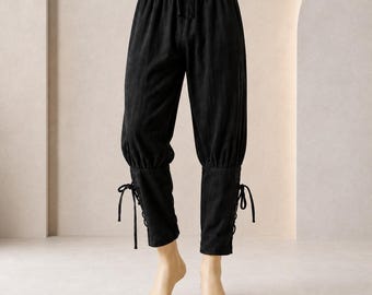 Men’s Renaissance Faire Trousers, Cotton Ankle-Banded Pirate Pants, Medieval Viking LARP Wear
