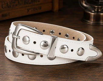 Punk Rivet Belt for Women, Studded Faux Leather Waist Belt, Western Buckle Goth Belt, Alternative Grunge Y2K Accessory