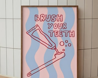 Stampa artistica "Lavatevi i denti", poster retrò e originale per il bagno (download digitale)