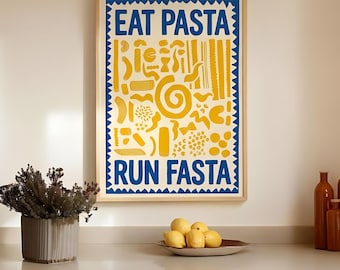 Stampa da cucina "Eat Pasta Run Fasta", decorazione murale a tema cibo italiano, idea regalo per corridori (download digitale)