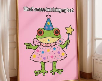 Stampa artistica di rana, divertente decorazione femminile (download digitale)