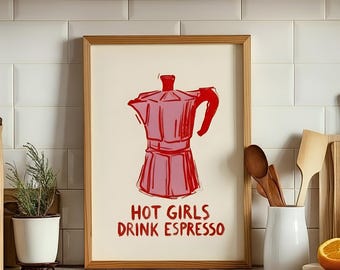 Stampa "Ragazze sexy che bevono espresso" / Quadro da parete con caffettiera moka (Download digitale)