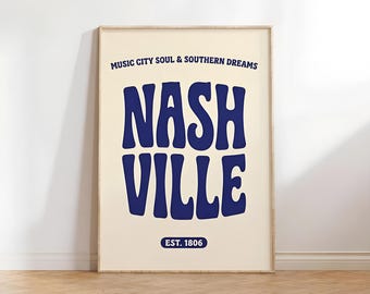 Stampa retrò in stile Nashville / Decorazione murale con tipografia della città della musica (download digitale)