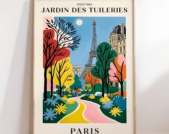 Stampa artistica di Parigi Jardin des Tuileries / Poster di viaggio in stile Matisse (download digitale)