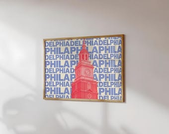 Stampa digitale dell'Independence Hall di Philadelphia, arte murale retrò della città (download digitale)