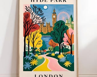 Poster di viaggio di Hyde Park a Londra / Illustrazione vintage da appendere al muro (download digitale)